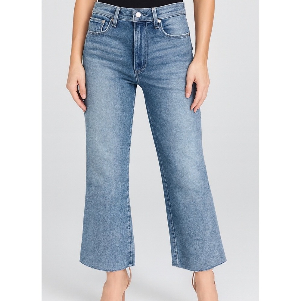 PAIGE High Rise Ankle Flare Jeans Courtney Womens 32 with Raw Hem Khristen